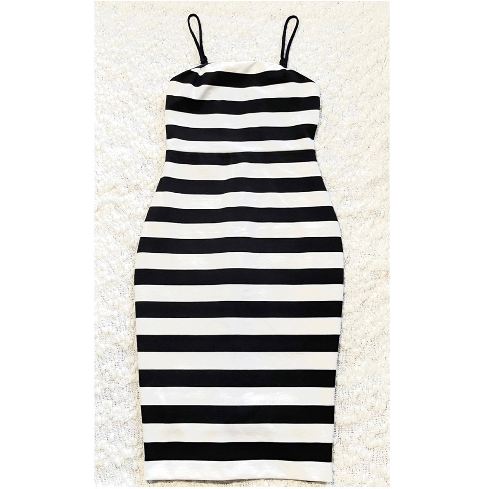 Express Black & White Stripe Bodycon Midi Dress
